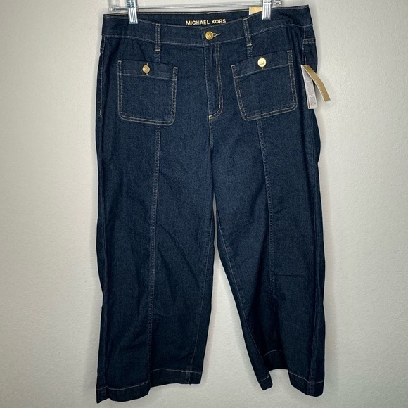 NWT Michael Kors Selma Crop Wide Leg Pants in Over Dyed Indigo- Sz‎ 12 - Picture 1 of 9